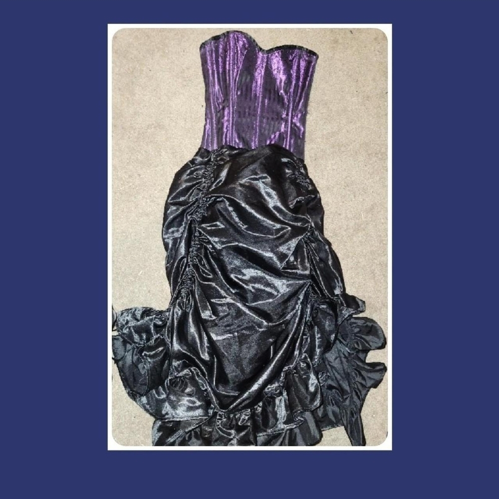 Purple and Black Strapless Midi Dress